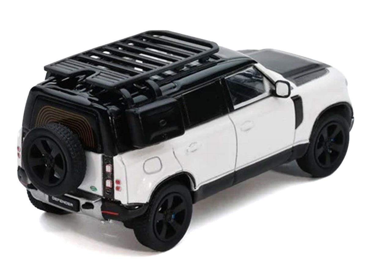 Land Rover Defender 110 White Metallic with Black Top and Roof Rack 1/64 Diecast