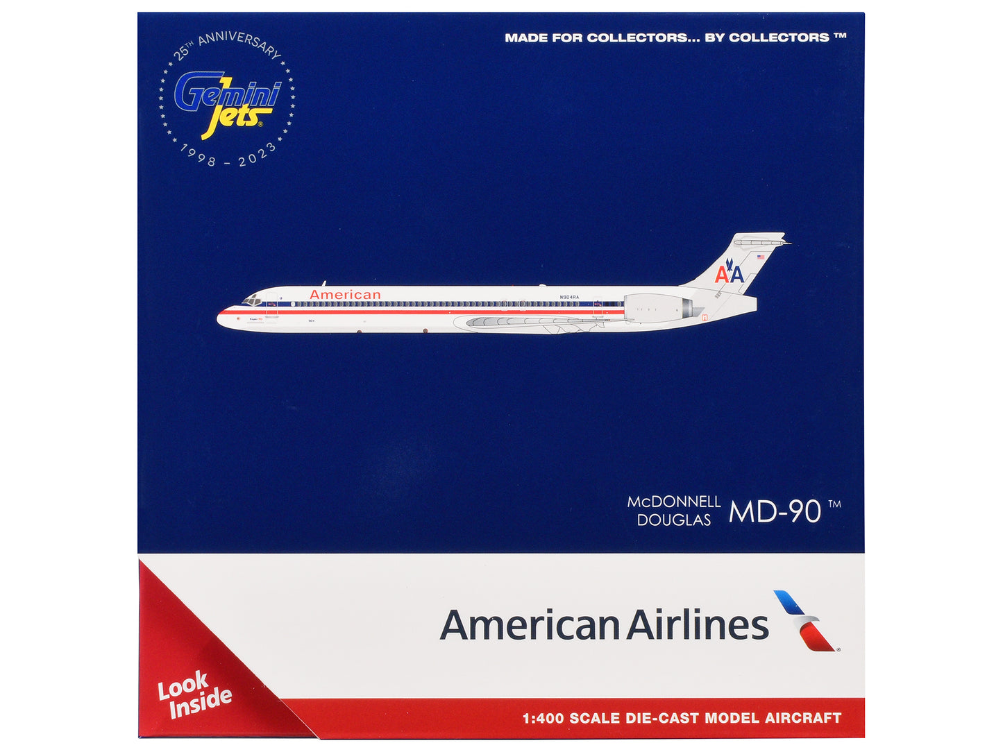 McDonnell Douglas MD-90 Commercial Aircraft "American Airlines" (N904RA) White with Blue and Red Stripes 1/400 Diecast Model Airplane by GeminiJets <h2>McDonnell GeminiJets</h2> <p>High-quality car pe