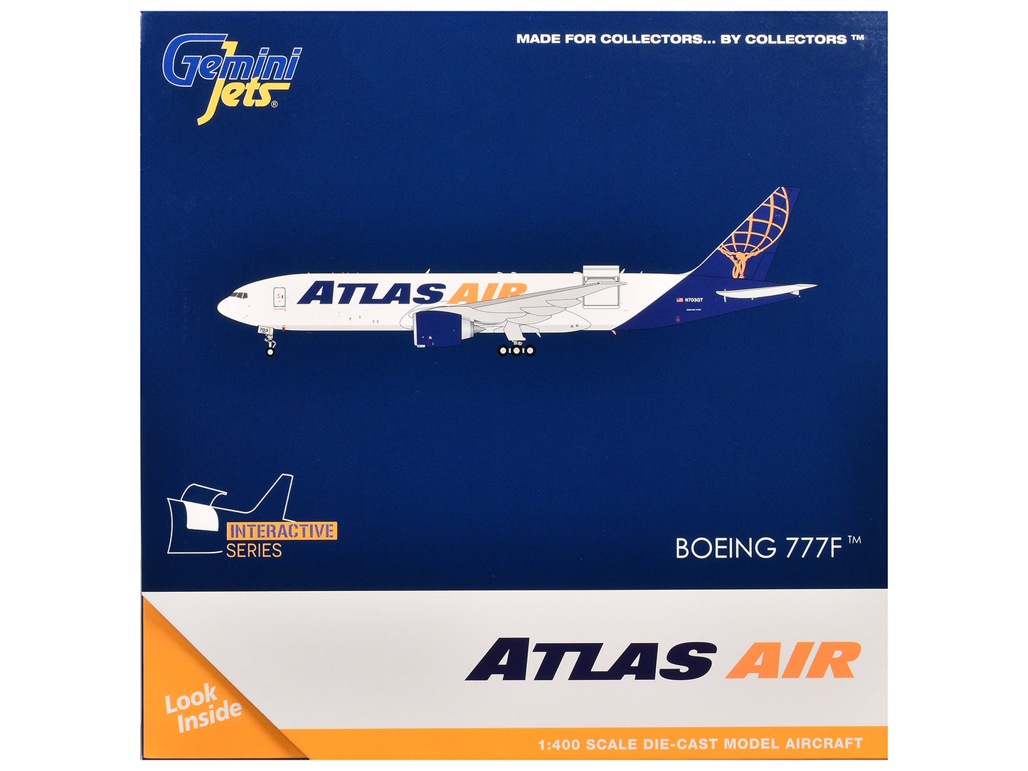 Boeing 777-200LRF Commercial Aircraft "Atlas Air" (N703GT) White with Blue Tail "Interactive Series" 1/400 Diecast Model Airplane by GeminiJets <h2>Boeing GeminiJets</h2> <p>High-quality car perfect f