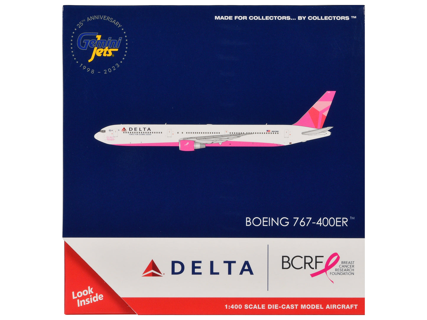 Boeing 767-400ER Commercial Aircraft "Delta Air Lines - Breast Cancer Research Foundation" (N845MH) White with Pink Tail 1/400 Diecast Model Airplane by GeminiJets <h2>Boeing GeminiJets</h2> <p>High-q