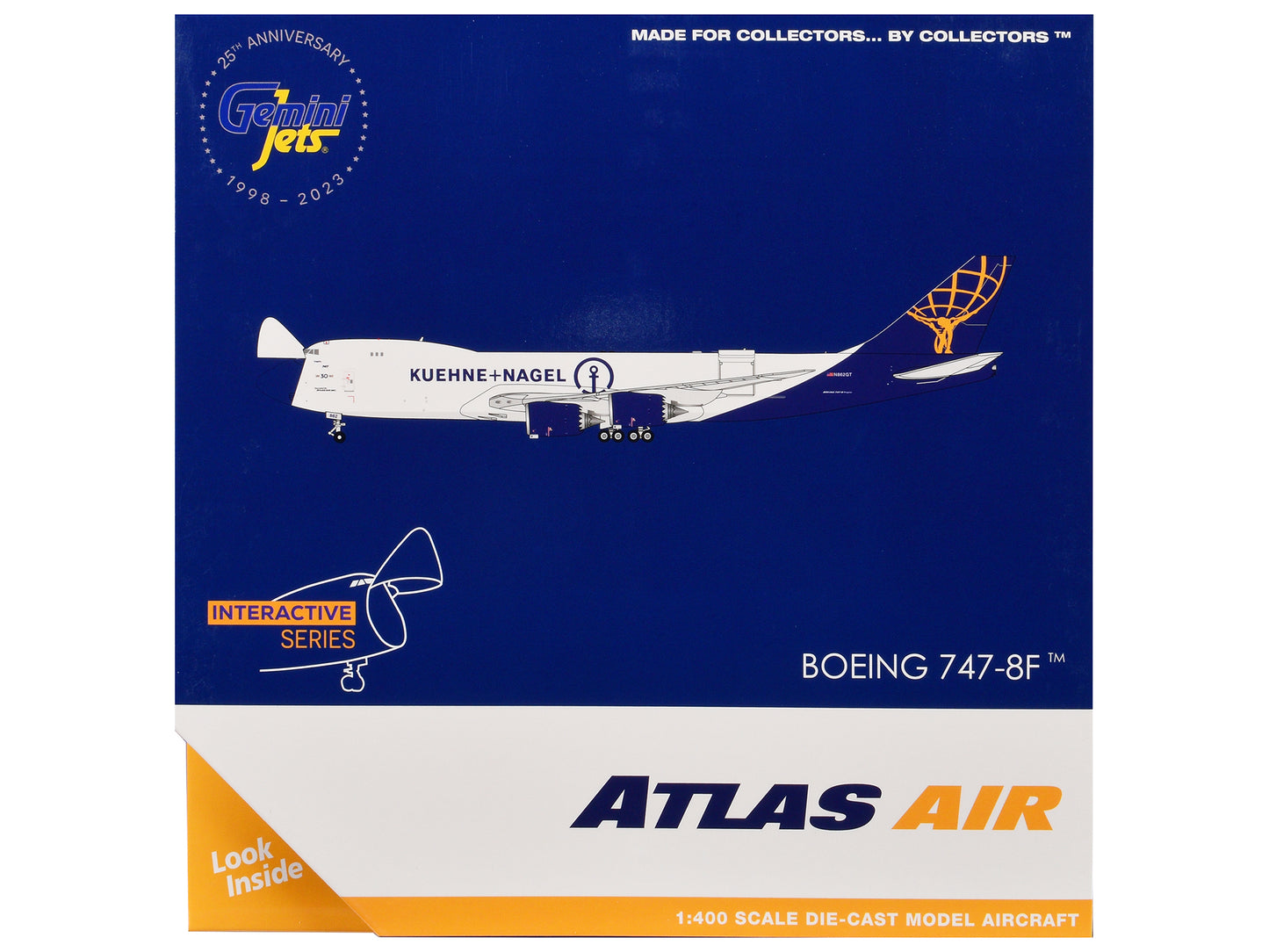 Boeing 747-8F Commercial Aircraft "Atlas Air - Kuehne+Nagel" (N862GT) White with Blue Tail "Interactive Series" 1/400 Diecast Model Airplane by GeminiJets <h2>Boeing GeminiJets</h2> <p>High-quality ca