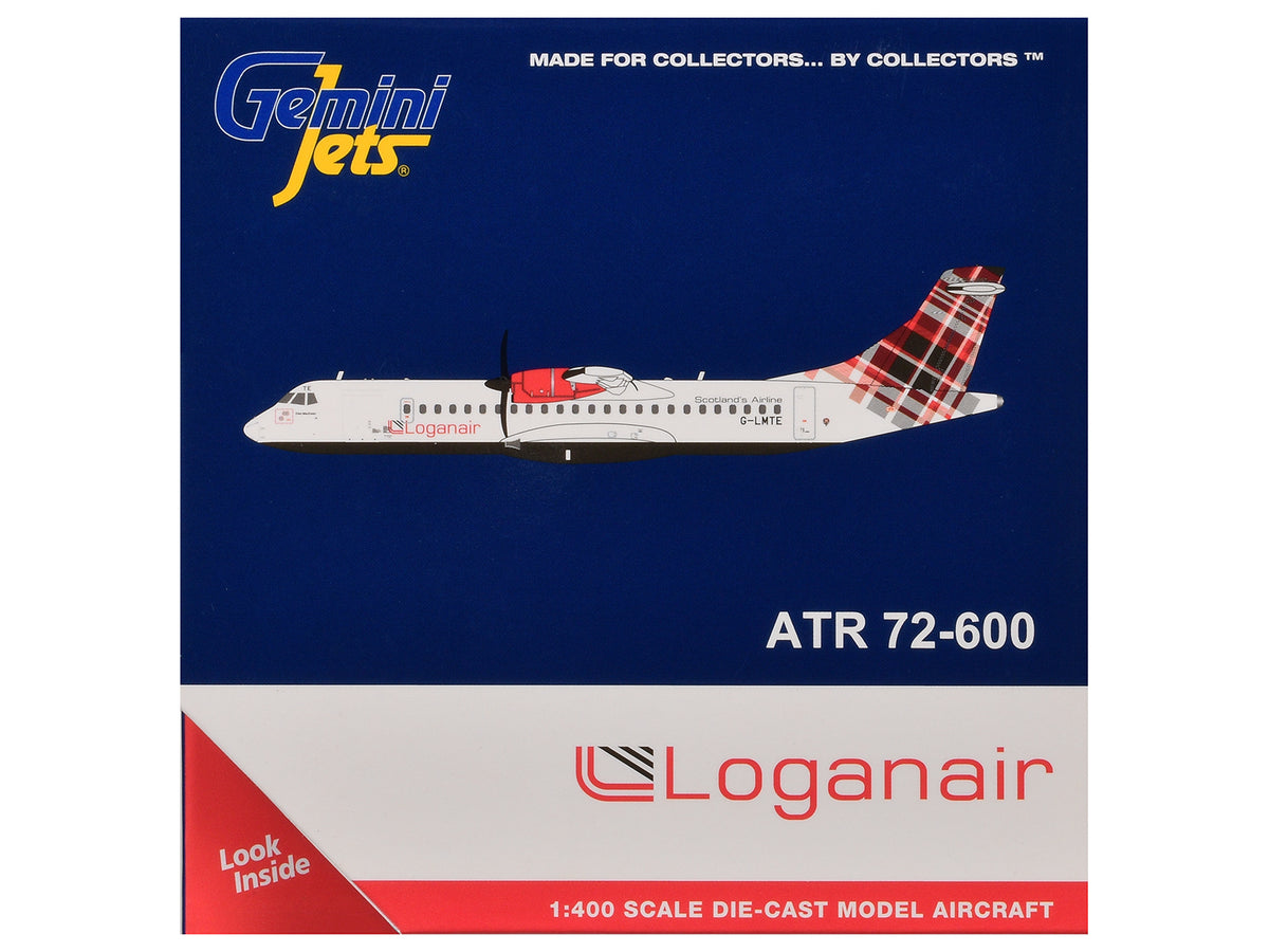 ATR 72-600 Commercial Aircraft "Loganair - Scotland's Airline" (G-LMTE) White with Red Plaid Tail 1/400 Diecast Model by GeminiJets