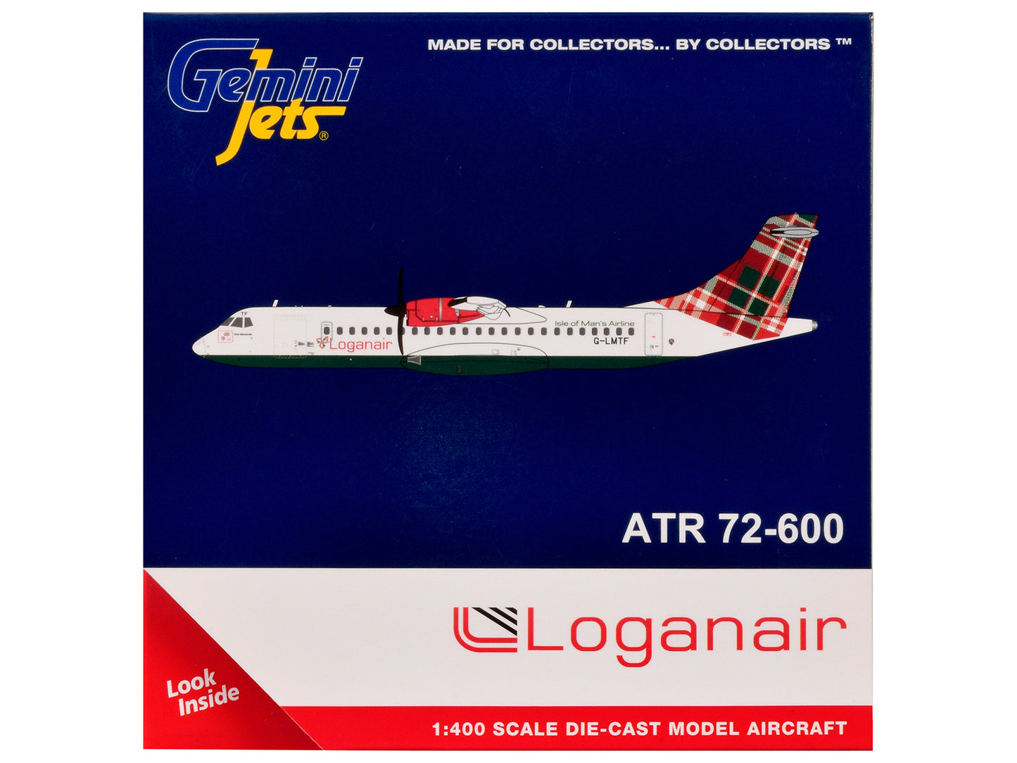 ATR 72-600 Commercial Aircraft "Loganair - Isle of Man's Airline" (G-LMTE) White with Red and Green Plaid Tail 1/400 Diecast Model by GeminiJets <h2>ATR GeminiJets</h2> <p>High-quality car perfect for