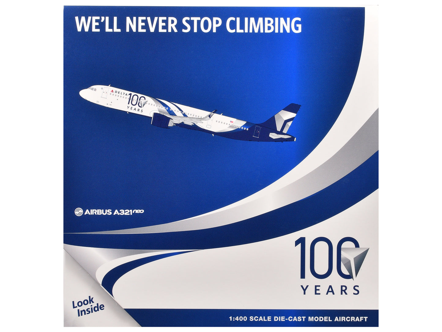 Airbus A321neo Commercial Aircraft "Delta Air Lines 100 Years" (N589DT) White and Blue with Stripes 1/400 Diecast Model Airplane by GeminiJets <h2>Airbus GeminiJets</h2> <p>High-quality car perfect fo