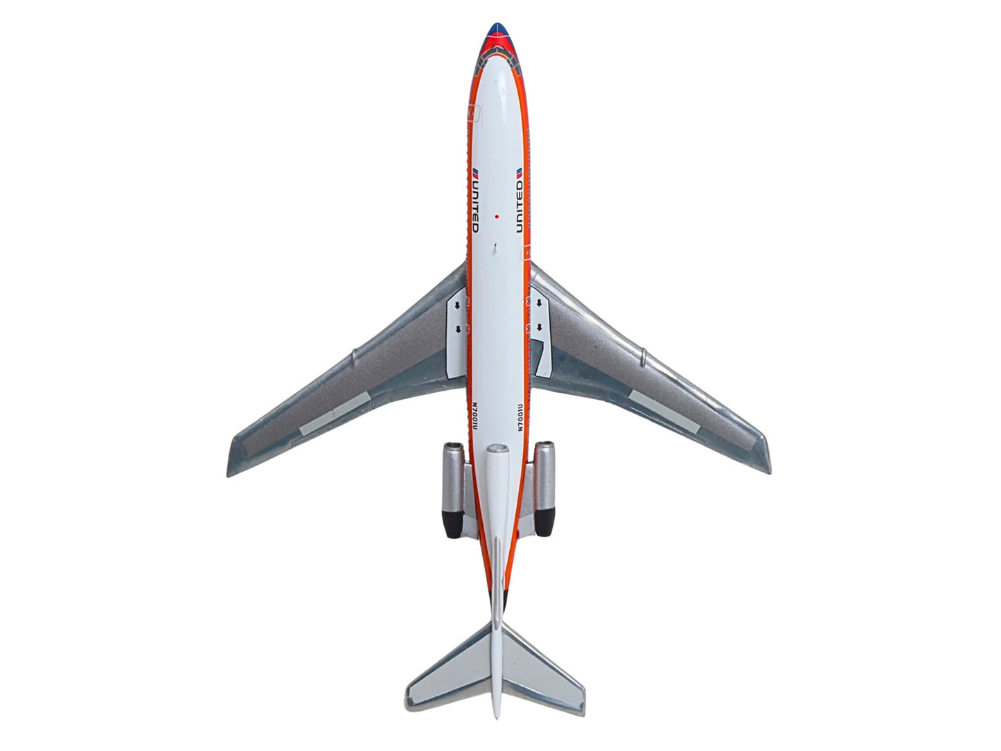 Boeing 727-100 Commercial Aircraft "United Airlines - Saul Bass Livery" (N7001U) White with Stripes 1/400 Diecast Model by GeminiJets