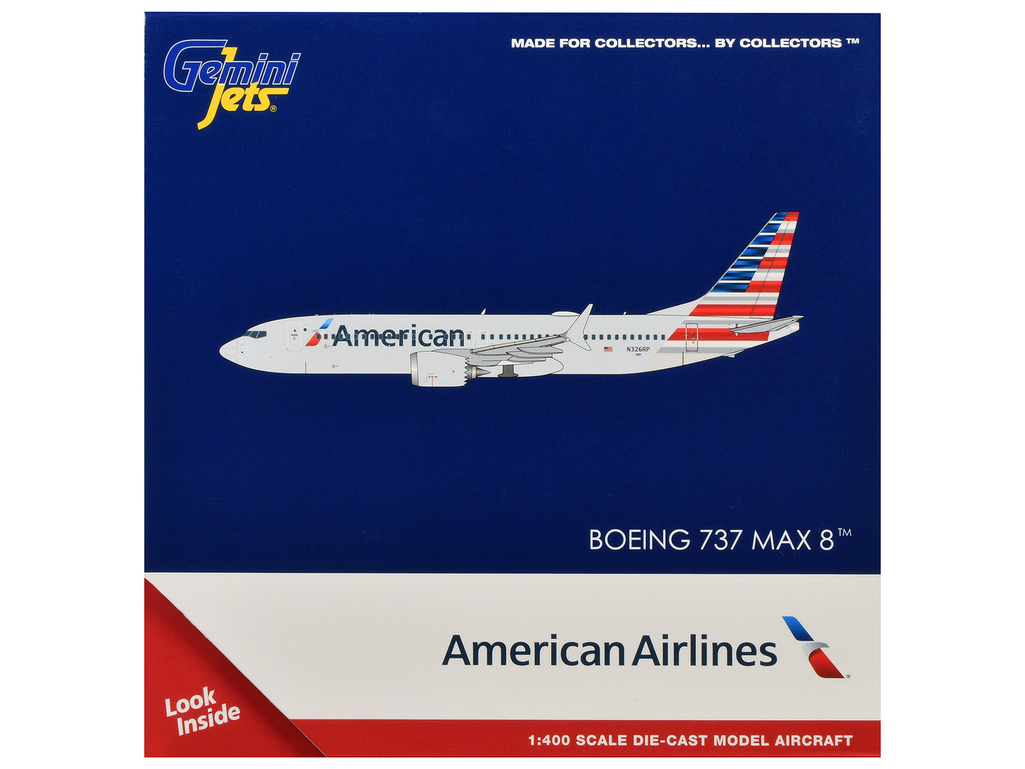 Boeing 737 MAX 8 Commercial Aircraft "American Airlines" (N326RP) Gray with Striped Tail Series 1/400 T&y Diecast Model by GeminiJets