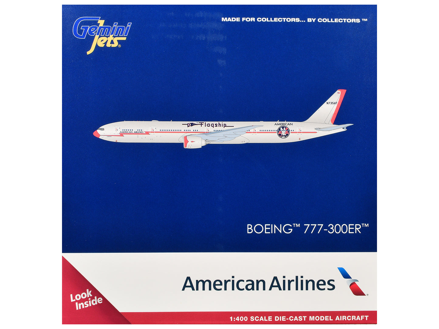 Boeing 777-300ER Commercial Aircraft "American Airlines - Flagship DFW" (N735AT) Silver with Orange Stripes 1/400 Diecast Model by GeminiJets
