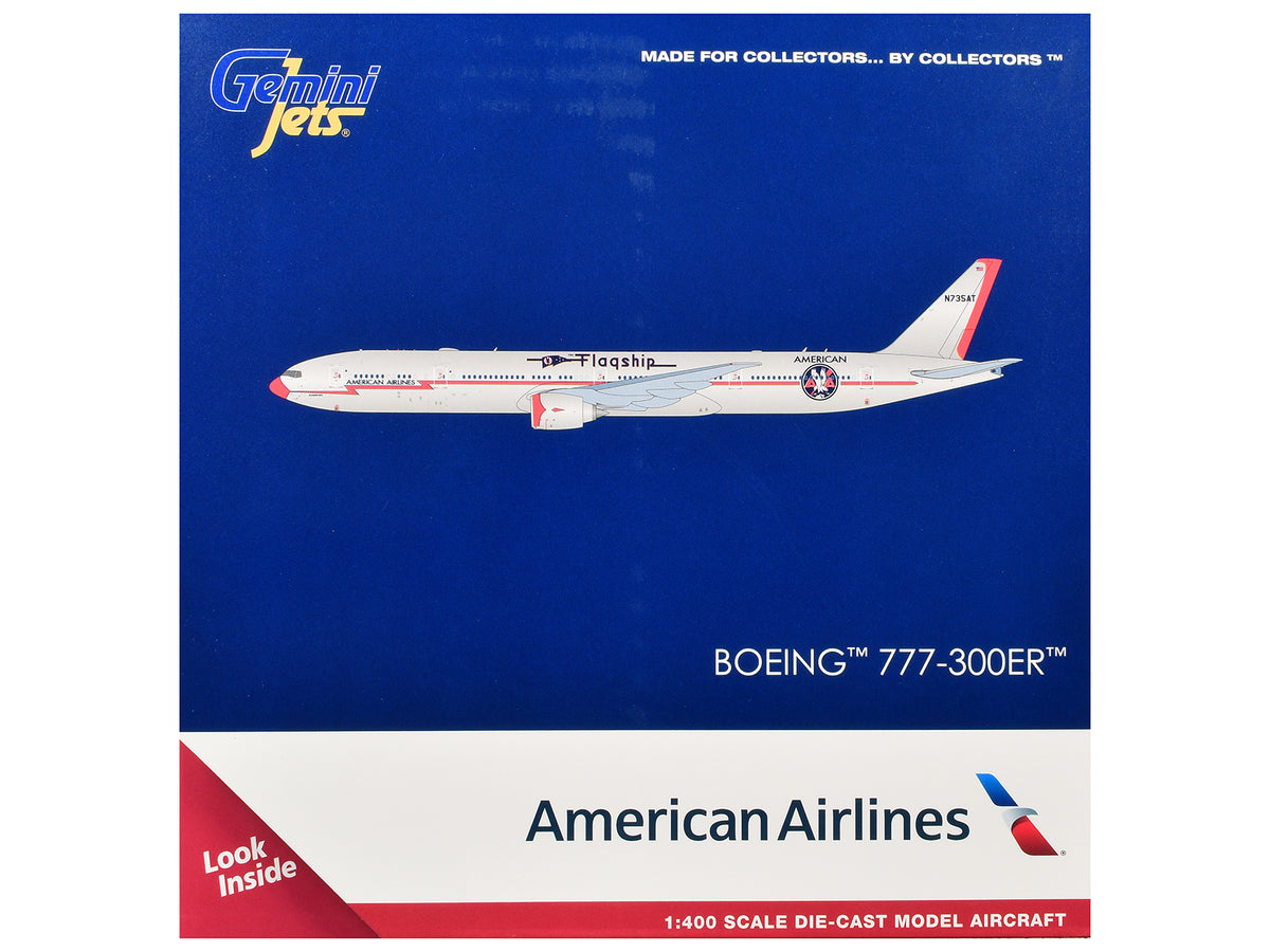 Boeing 777-300ER Commercial Aircraft "American Airlines - Flagship DFW" (N735AT) Silver with Orange Stripes 1/400 Diecast Model by GeminiJets