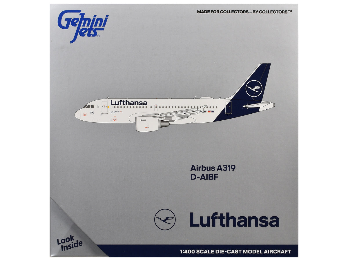 Airbus A319-100 Commercial Aircraft "Lufthansa" (D-AIBF) White with Dark Blue Tail 1/400 Diecast Model Airplane by GeminiJets