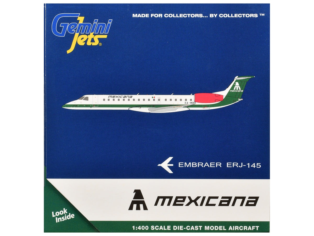 Embraer ERJ-145 Commercial Aircraft "Mexicana de Aviacion" (XA-MBR) White with Green Stripes 1/400 Diecast Model by GeminiJets