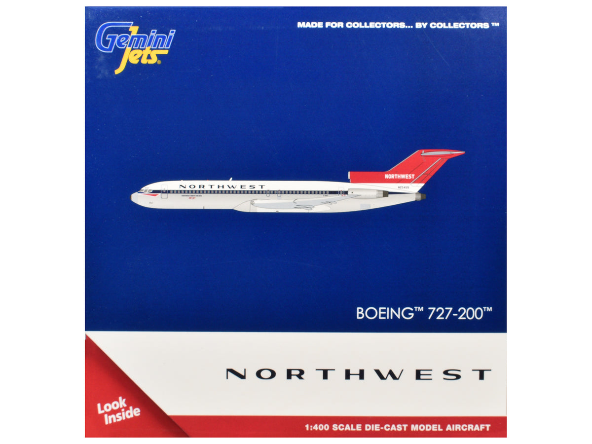 Boeing 727-200 Commercial Aircraft "Northwest Airlines" (N254US) White with Blue Stripes and Red Tail 1/400 Diecast Model by GeminiJets