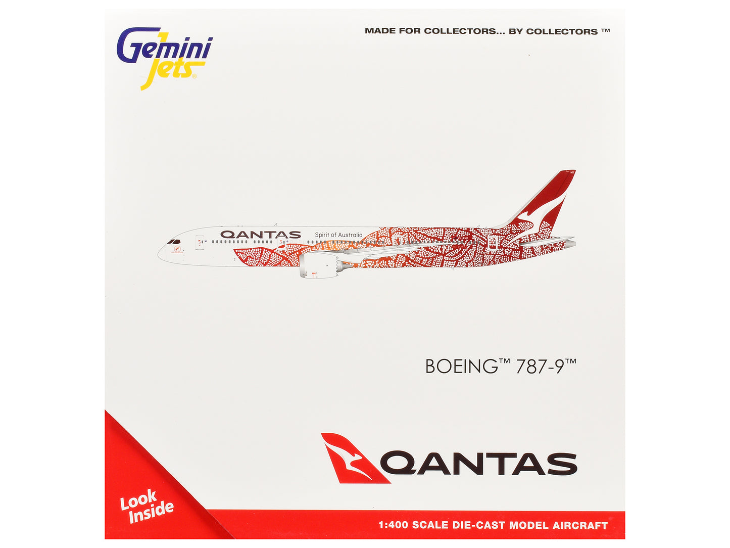 Boeing 787-9 Commercial Aircraft "Qantas - Yam Dreaming" (VH-ZND) White with Red Graphics 1/400 T&y Diecast Model Airplane by GeminiJets