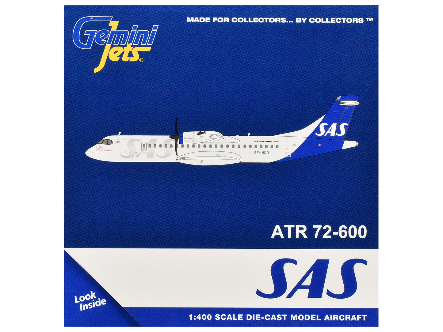 ATR 72-600 Commercial Aircraft "Scandinavian Airlines" (SE-MKD) White with Blue Tail 1/400 Diecast Model by GeminiJets