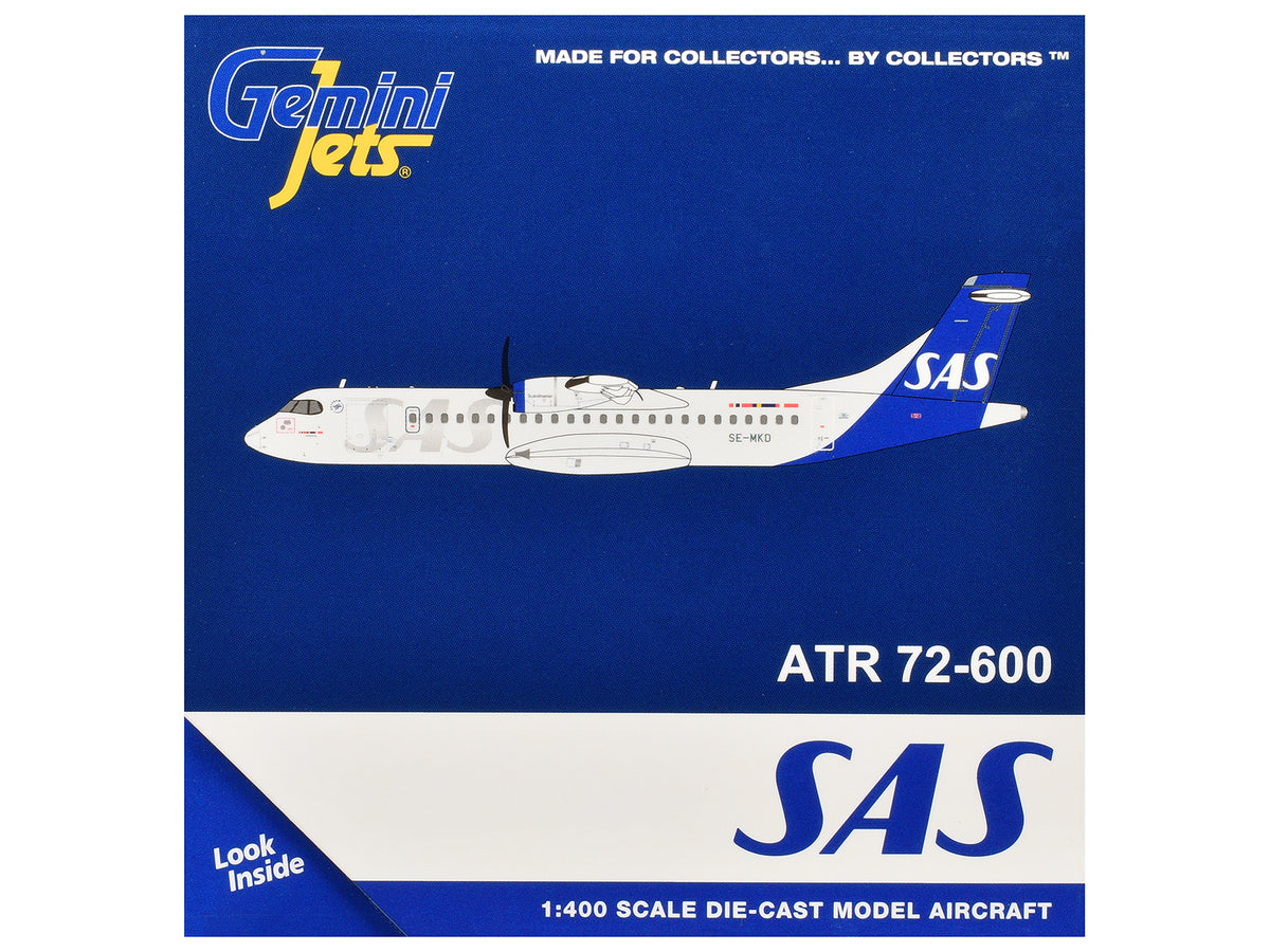 ATR 72-600 Commercial Aircraft "Scandinavian Airlines" (SE-MKD) White with Blue Tail 1/400 Diecast Model by GeminiJets