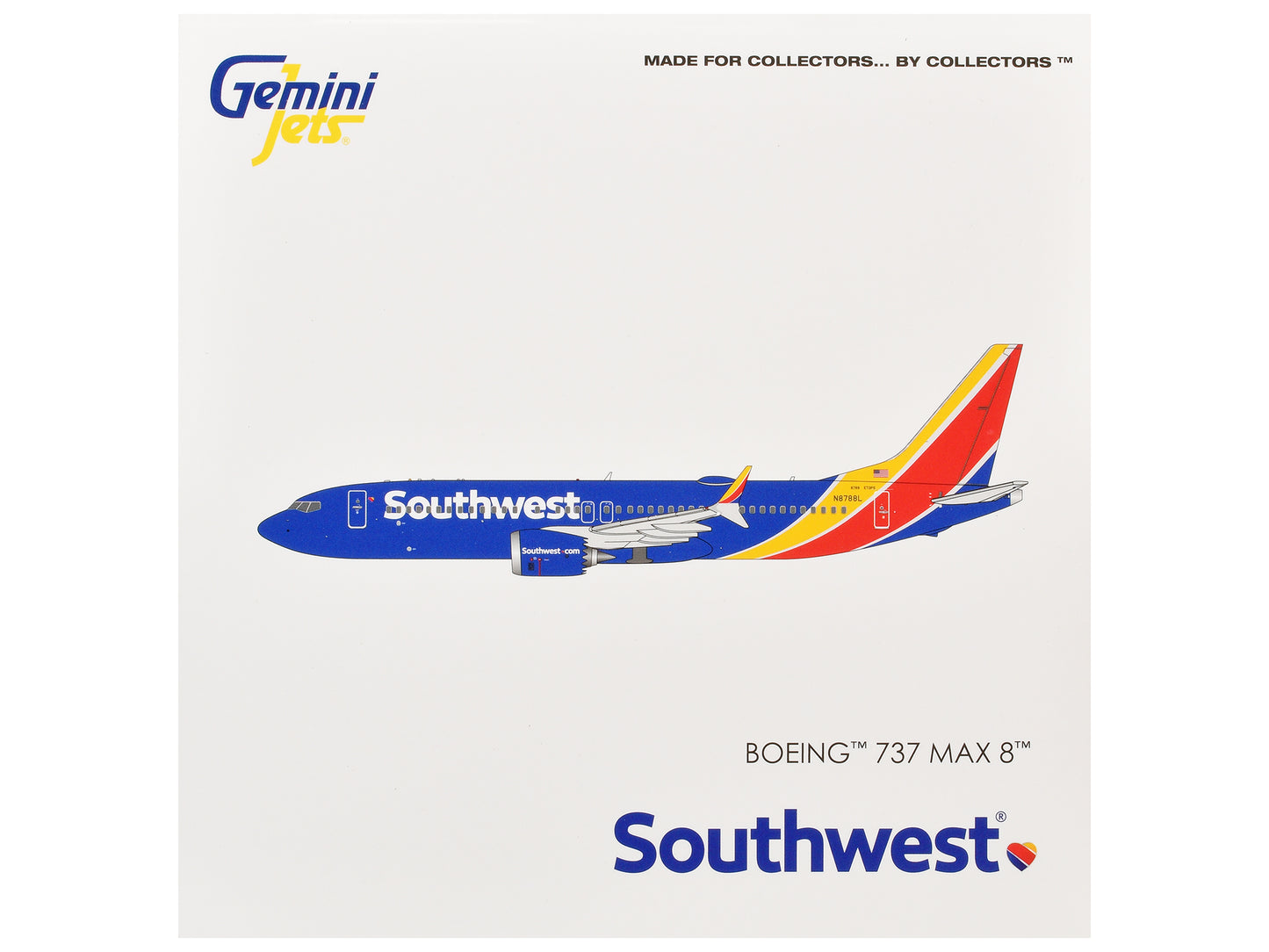 Boeing 737 MAX 8 Commercial Aircraft "Southwest Airlines" (N8788L) Blue with Red and Yellow Stripes 1/400 Diecast Model Airplane by GeminiJets <h2>Boeing GeminiJets</h2> <p>High-quality car perfect fo