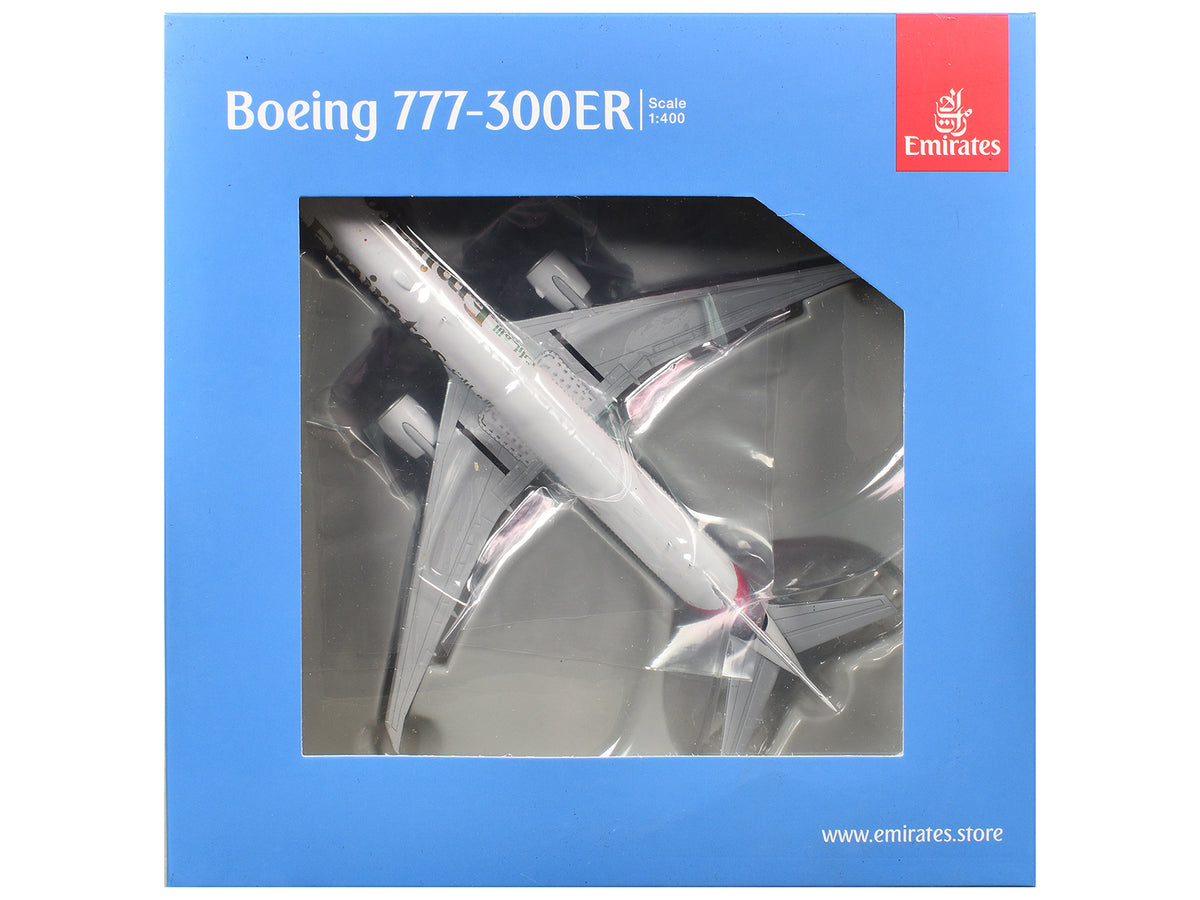 Boeing 777-300ER Commercial Aircraft "Emirates Airlines" (A6-EQH) White with Striped Tail 1/400 Diecast Model by GeminiJets