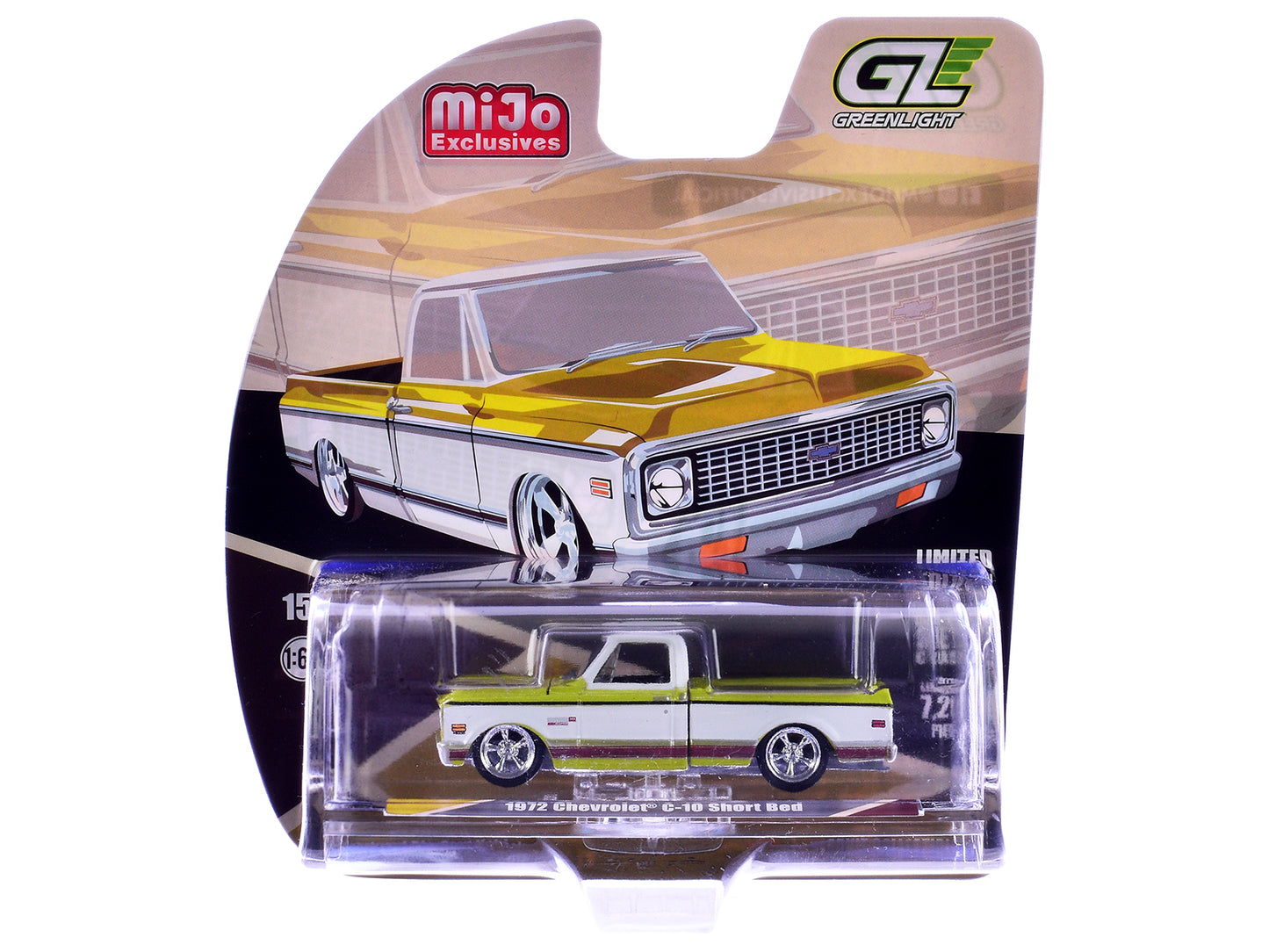 GreenLight 1972 Chevrolet C-10 Short Bed Pickup Truck Mustard Yellow and White "Mijo Exclusives" Series 1/64 Diecast Model Car by <h2>1972 Greenlight</h2> <p>High-quality perfect for collectors enthus