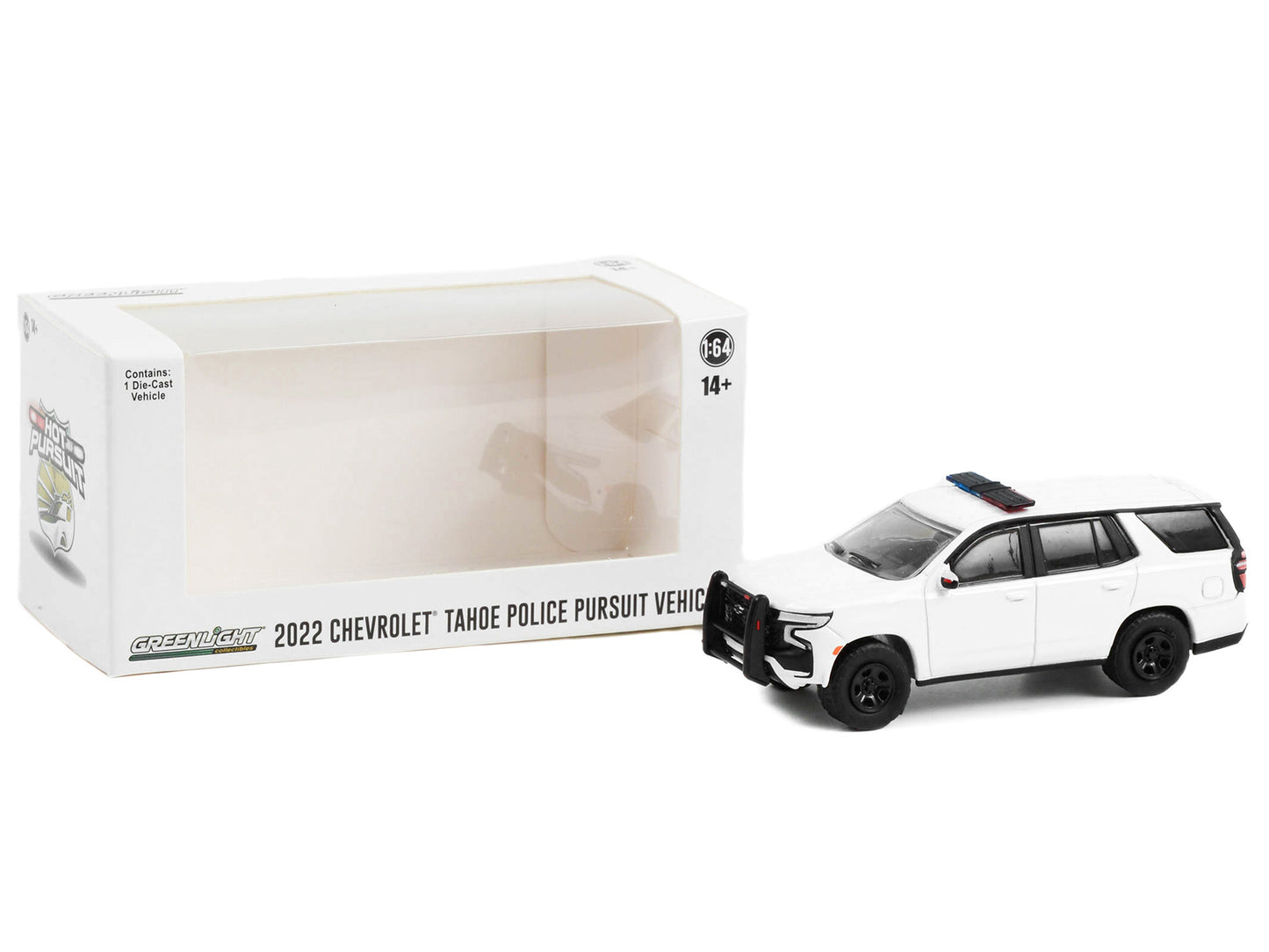 2022 Chevrolet Tahoe Police Pursuit Vehicle (PPV) White with Light Bar "Hot Pursuit" "Hobby Exclusive" Series 1/64 T&y Diecast Model Car by Greenlight