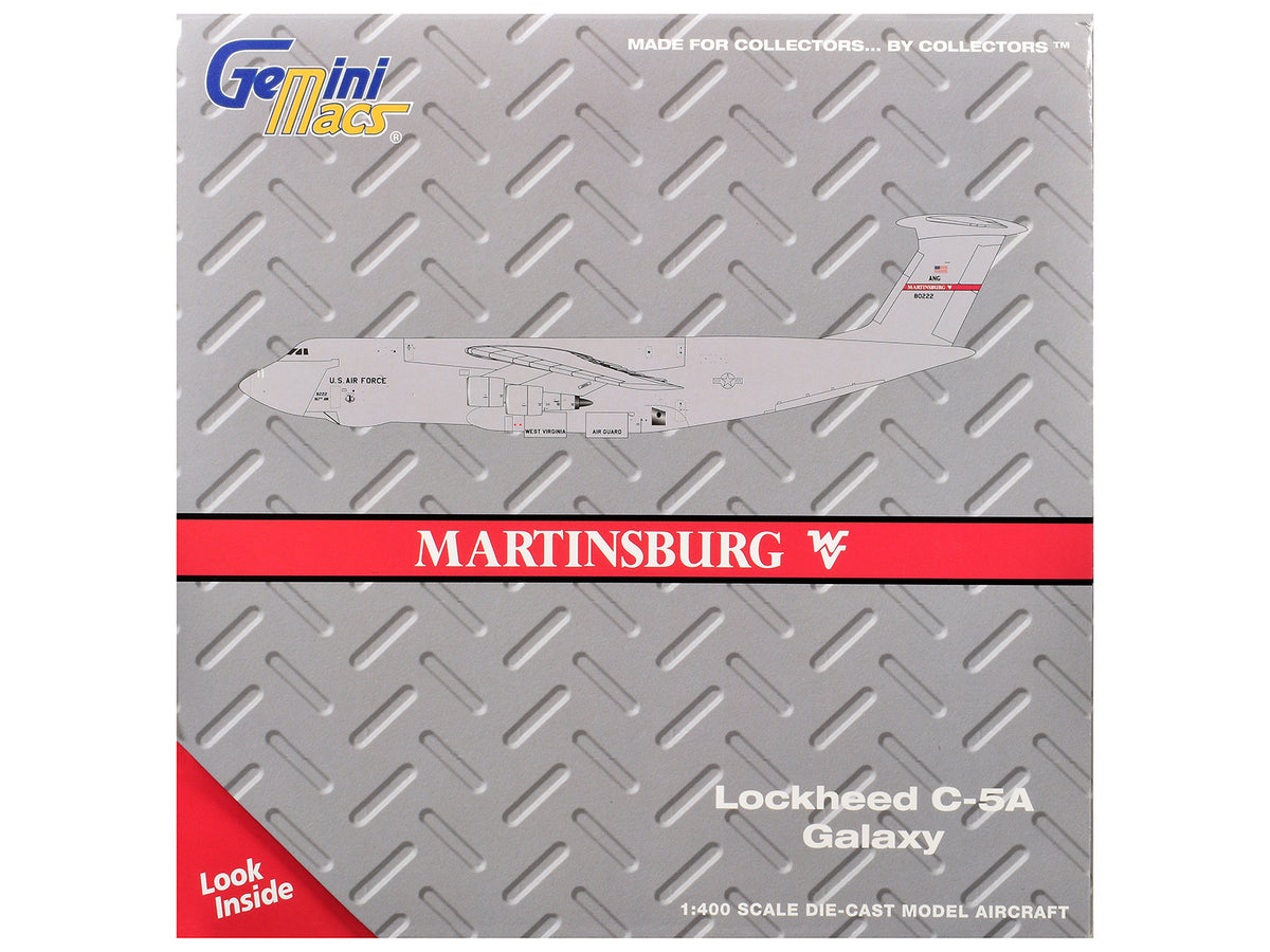 Lockheed C-5A Galaxy Transport Aircraft "Martinsburg Air Force Base" United States Air Force (68-0222) Gray "Gemini Macs" Series 1/400 Diecast Model by GeminiJets