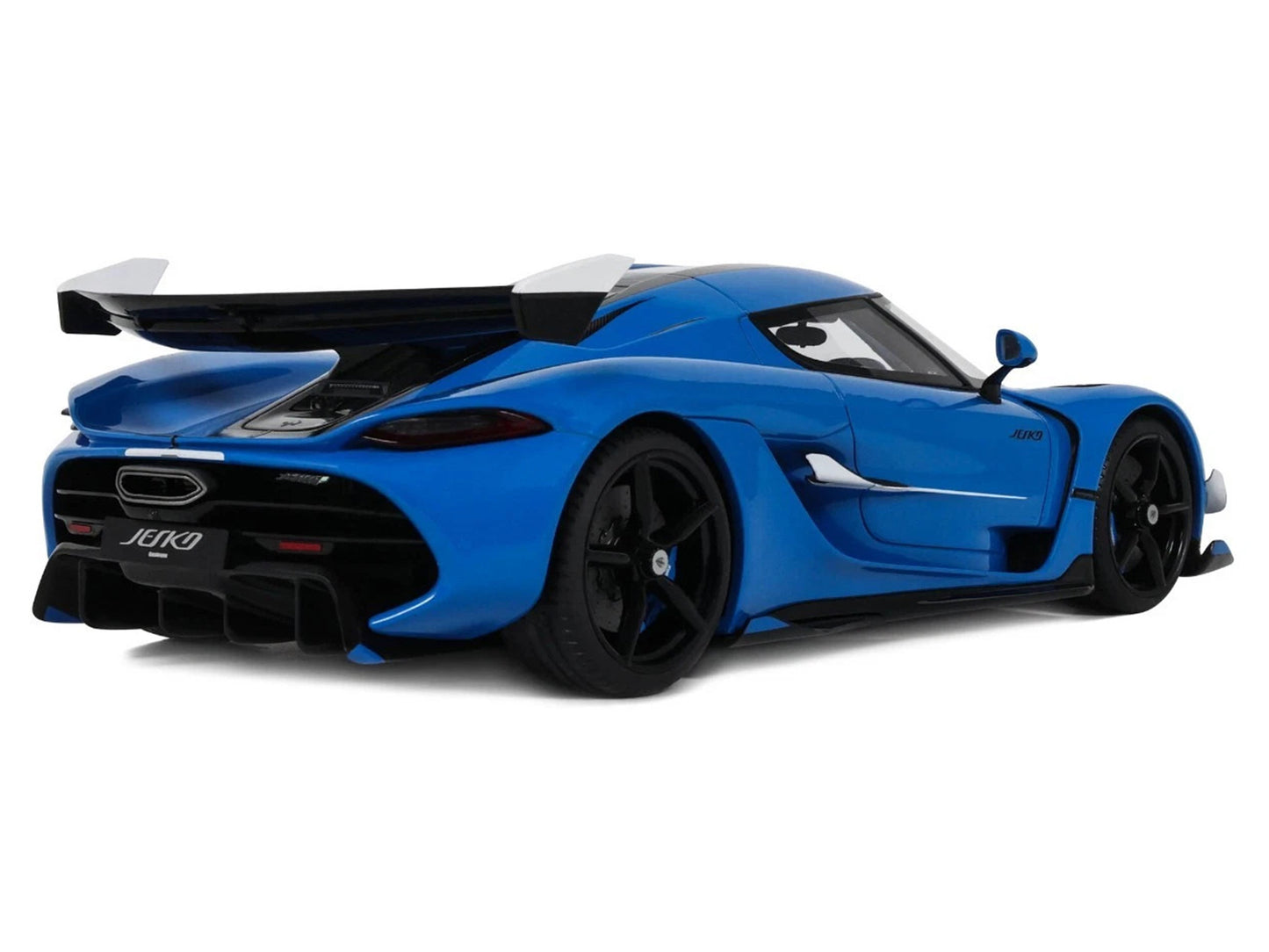 2025 Koenigsegg Jesko Blue Metallic with Black Stripes 1/18 Model Car by GT Spirit