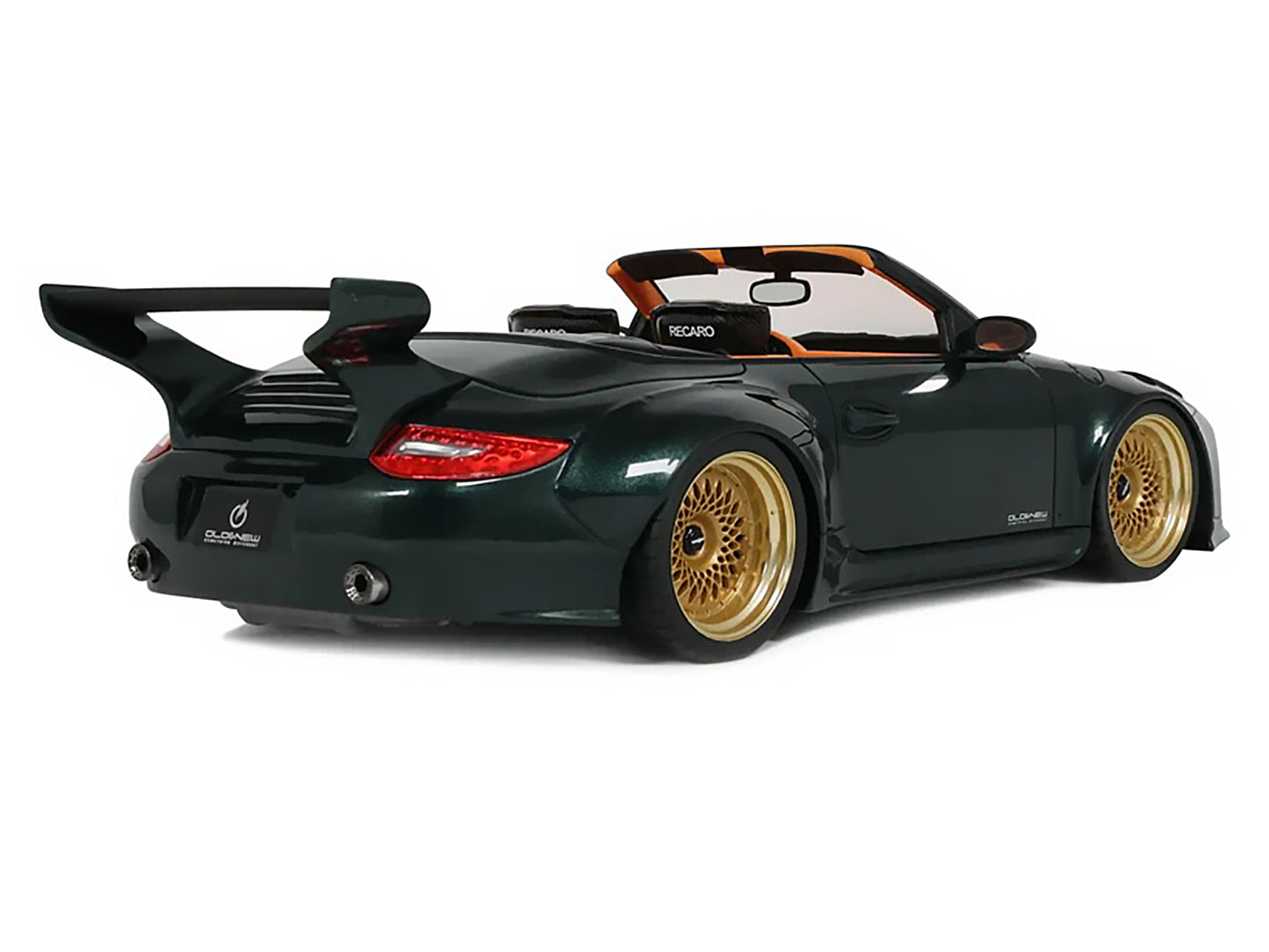 2024 Porsche 911 (997) Old & New Tokyo Auto Salon Cabriolet Dark Green Metallic with Orange Interior 1/18 Model Car by GT Spirit