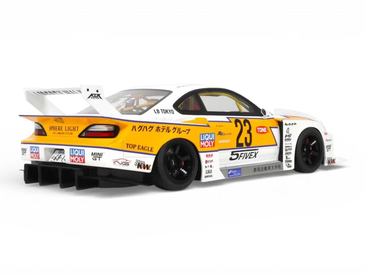 2021 Nissan Silvia LB-Super Silhouette RHD #23 White Yellow Stripes 1/18 Model