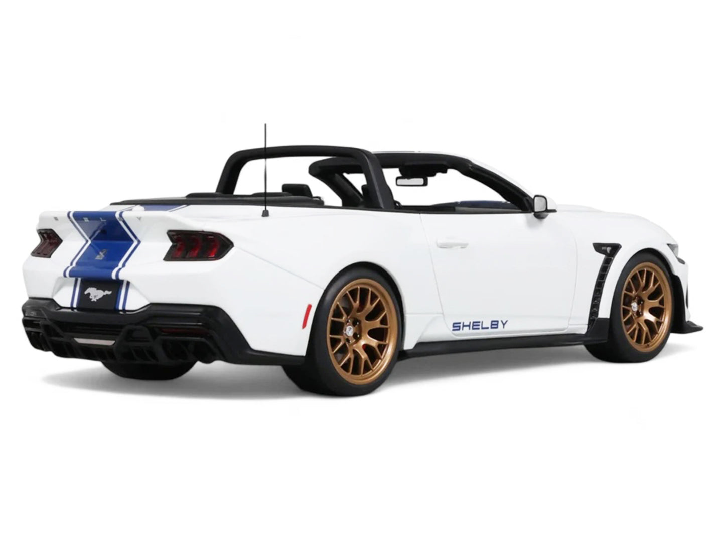 2025 Shelby Mustang Supersnake Convertible White with Blue Stripes 1/18 Model Car by GT Spirit