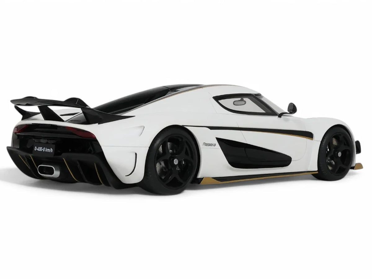 2023 Koenigsegg Regera White with Black Stripes 1/18 Model by GT Spirit
