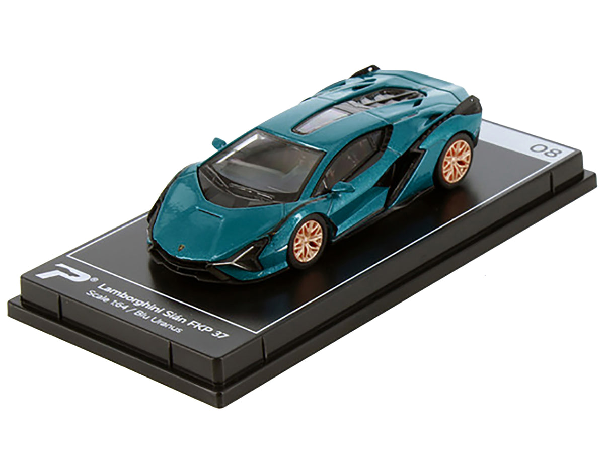 Lamborghini Sian FKP 37 Blu Uranus Blue Metallic 1/64 Diecast by PosterCars