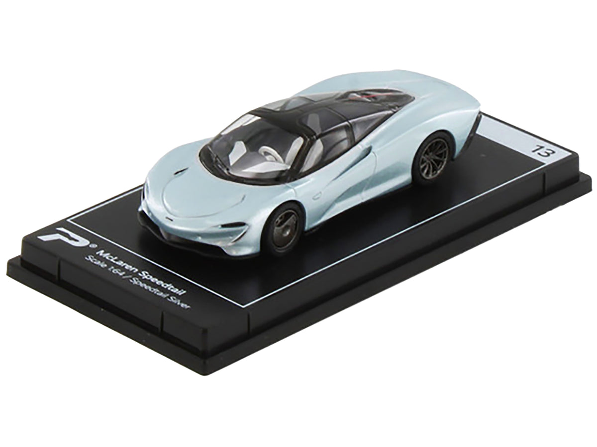 McLaren Speedtail Silver Metallic with Black Top 1/64 Diecast by PosterCars