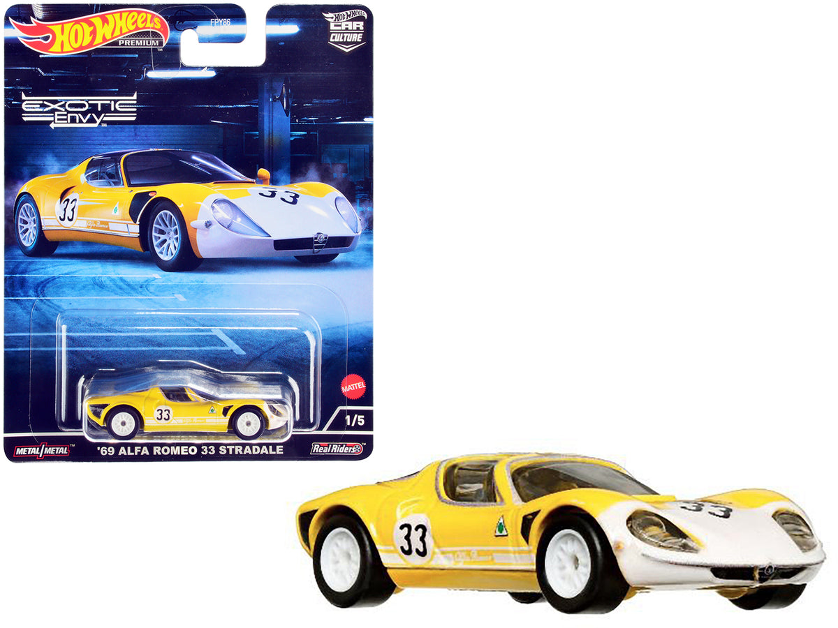 1969 Alfa Romeo 33 Stradale #33 Yellow White Diecast Model Car - Hotwheels