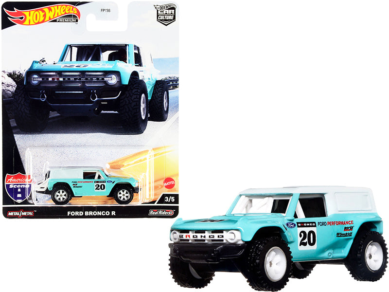 Ford Bronco R #20 Turquoise White Top Diecast Diecast Model Car - Hotwheels