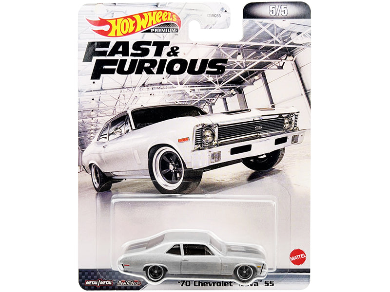 1970 Chevrolet Nova SS Silver Metallic Black Diecast Model Car - Hotwheels