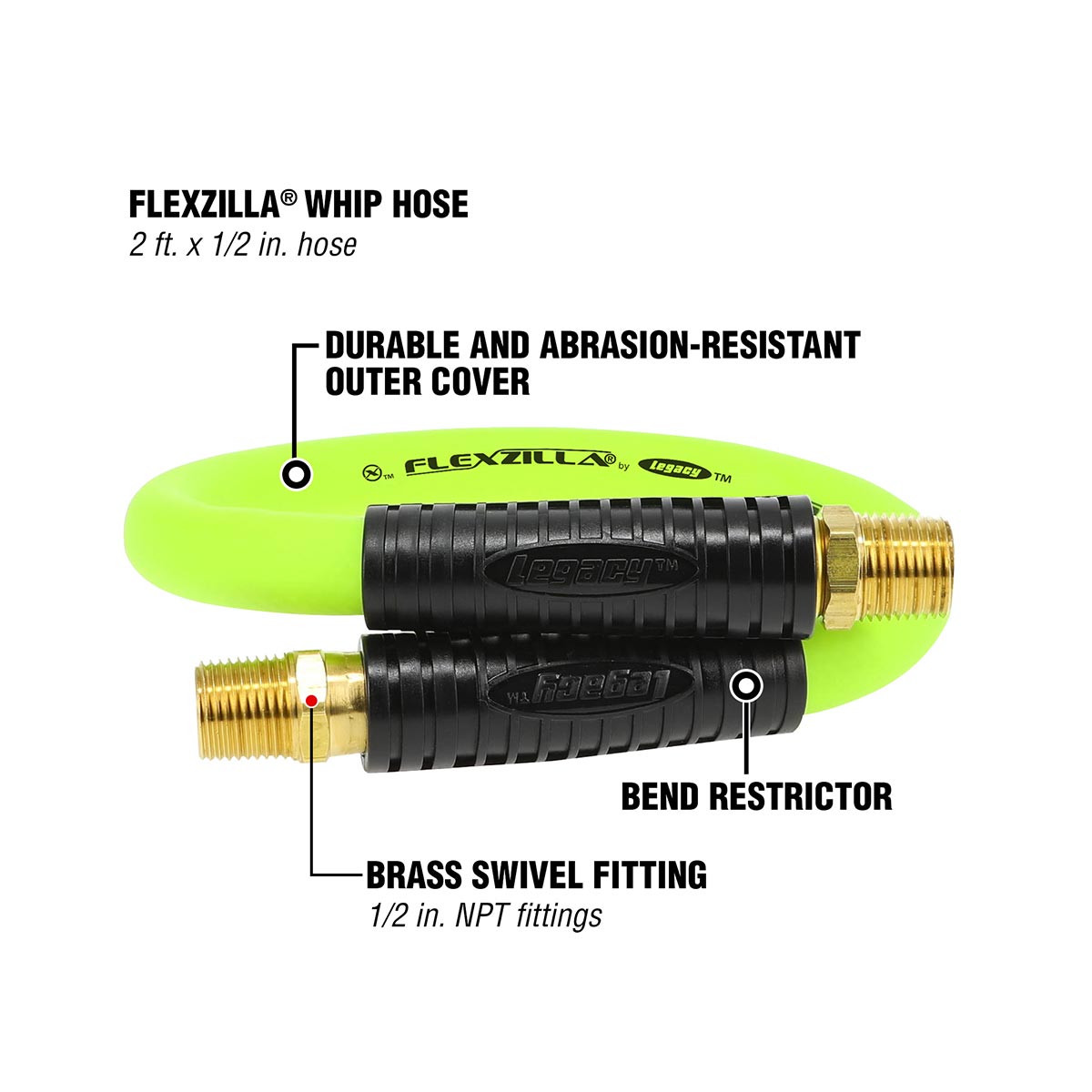 Flexzilla Whip Hose with Swivel 1/2" x 2'