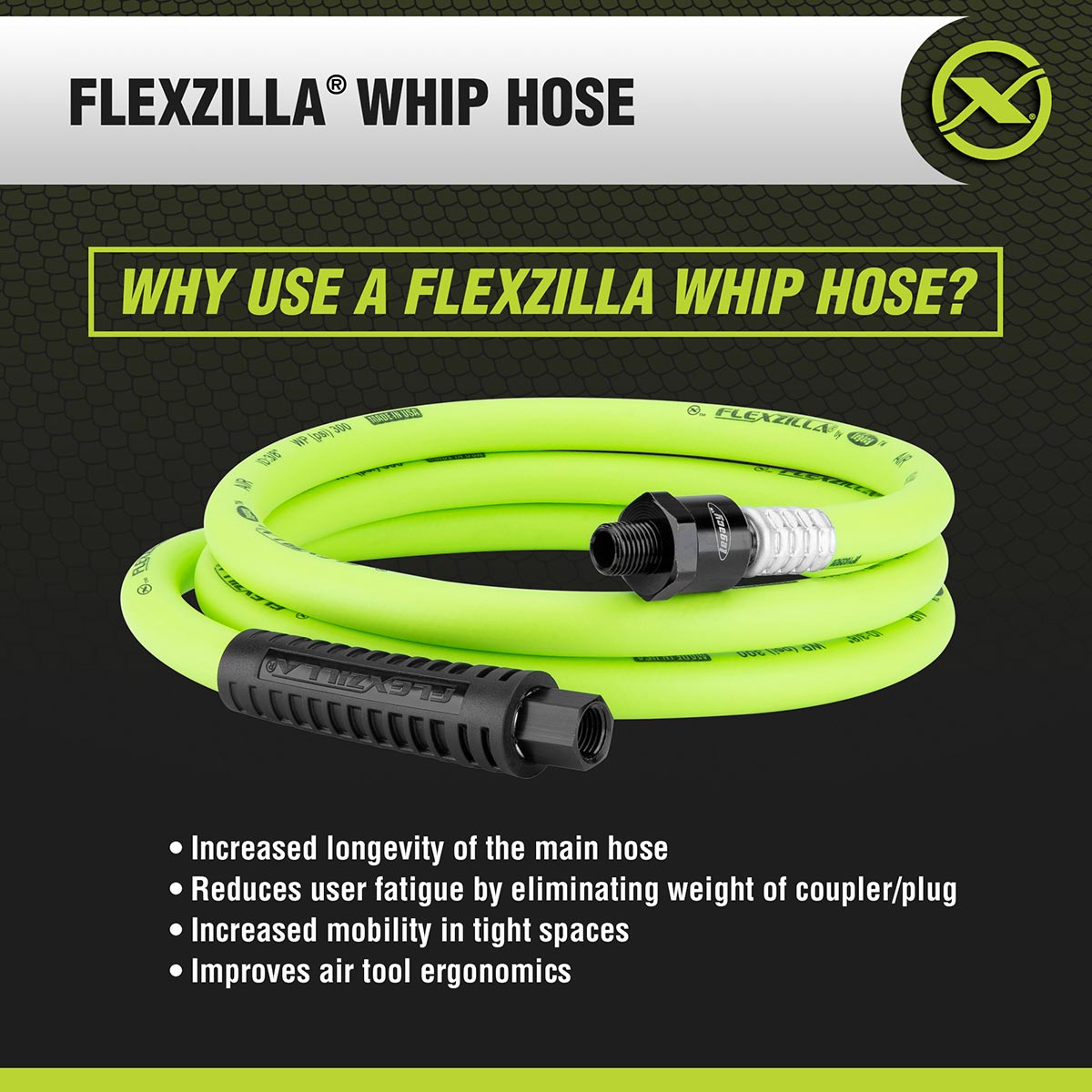 Flexzilla Whip Hose with Ball Swivel 3/8" x 6'