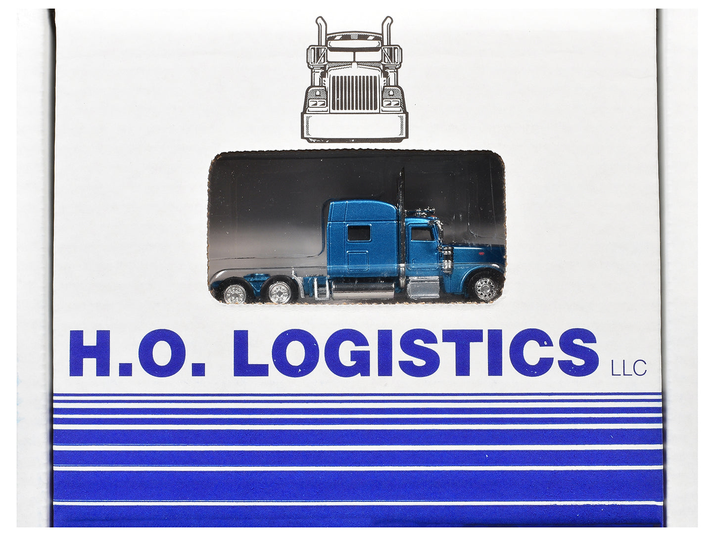 Peterbilt 389 Truck Tractor with Sleeper Cab Blue Metallic and Pneumatic Tank Trailer Chrome Combo Set 1/87 (HO) Plastic Model Car by HO Logistics