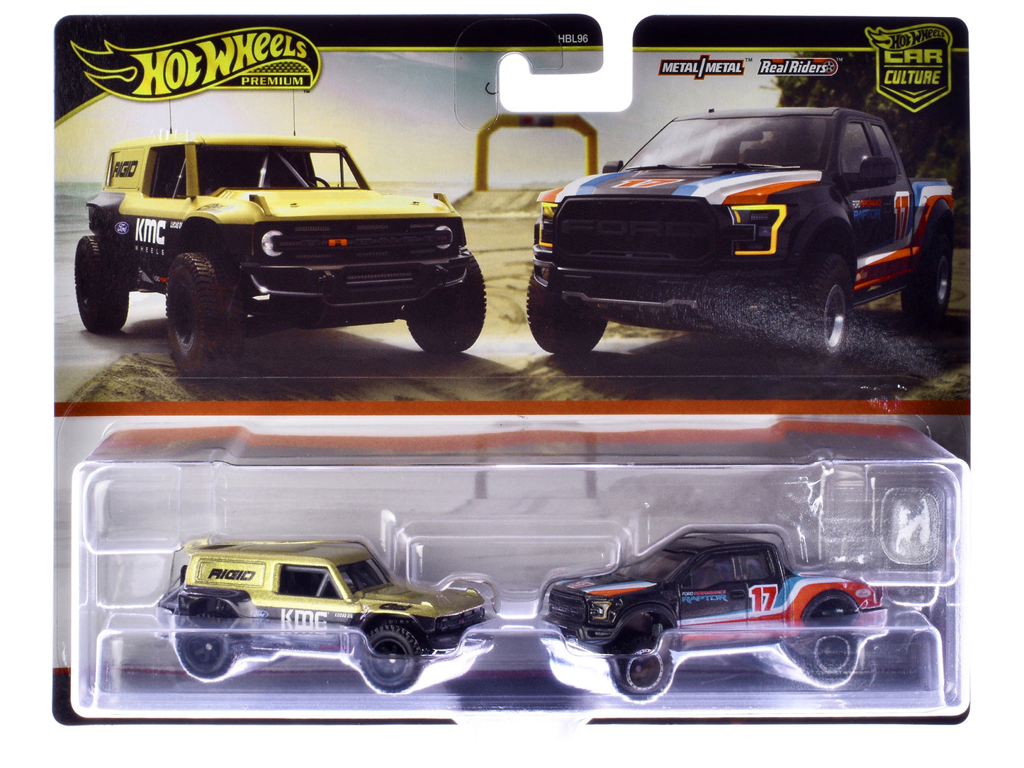 Hot Wheels Ford Bronco R Gold Metallic and Black 2017 F-150 Raptor Pickup Truck #17 with Stripes "Car Culture" Set of 2 Cars Diecast Model by <h2>Ford Wheels</h2> <p>High-quality car perfect for colle