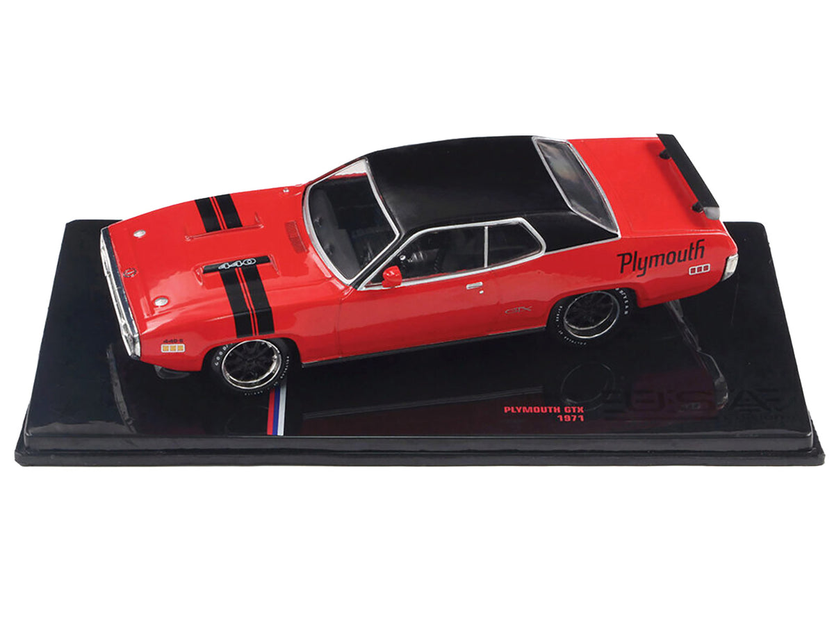 1971 Plymouth GTX Rally Red with Black Top and Stripes 1/43 Diecast
