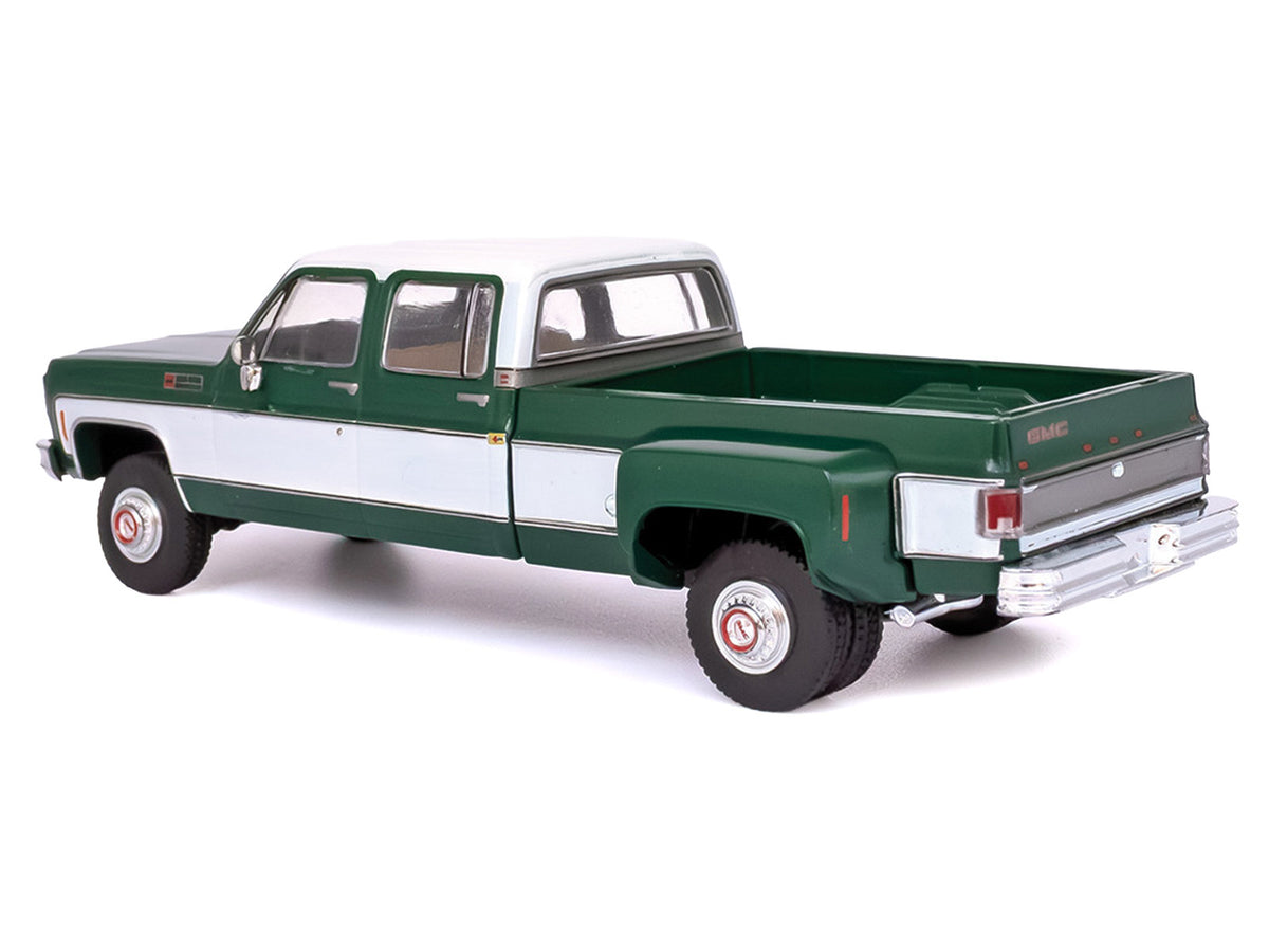1973 GMC Sierra Grande 3500 Crew Cab Dually Pickup Truck Green and White 1/64 Diecast Model by IXO Models