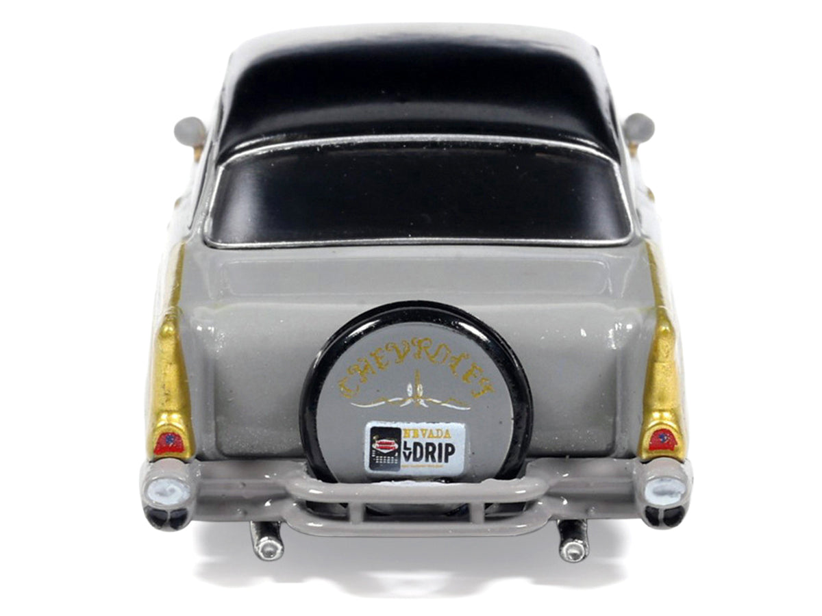 1957 Chevrolet Bel Air Lowrider Gray with Black Top Gold Accents 1/64 Diecast
