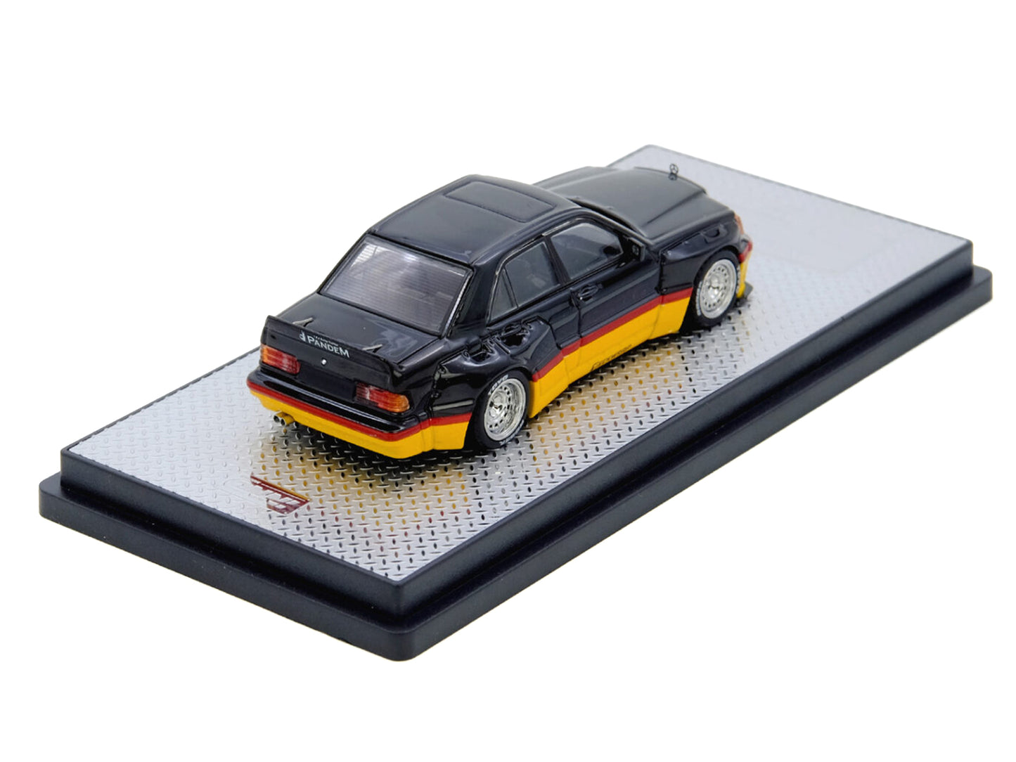 Pandem Rocket Bunny 190E Black with Red and Yellow Stripes "Diecast Con Madrid 2026 Event Edition" 1/64 Diecast Model Car by Inno Models
