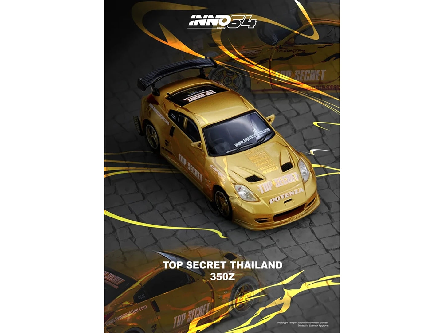 Nissan "Top Secret Thailand" 350Z RHD (Right Hand Drive) Gold Metallic with Graphics 1/64 T&y Diecast Model Car by Inno Models