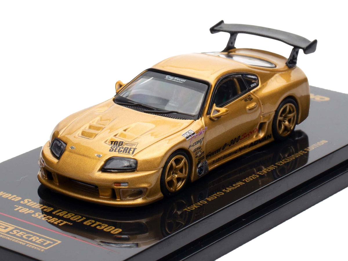 Toyota Supra (A80) "Top Secret" GT300 RHD (Right Hand Drive) Gold Metallic "Tokyo Auto Salon 2025 Event Exclusive" 1/64 Diecast Model Car by Inno Models