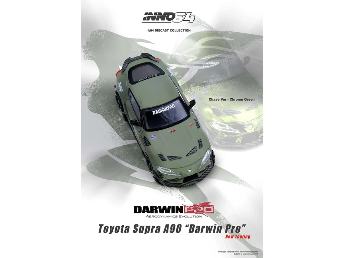 Toyota Supra (A90) "DarwinPro" Matt Green with Carbon Accents 1/64 Diecast Model Car by Inno Models