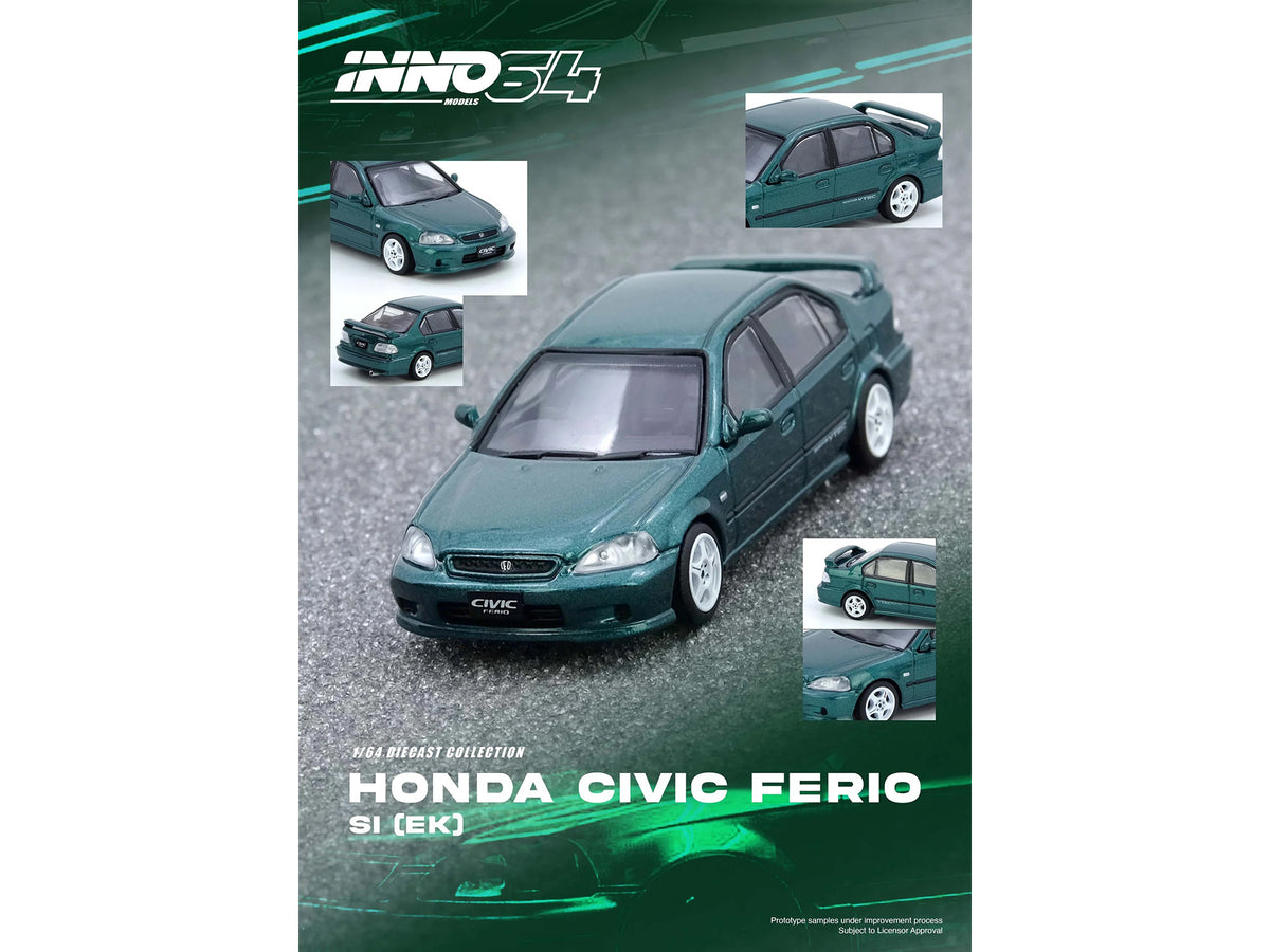 Honda Civic Ferio Si (EK) RHD (Right Hand Drive) Green Metallic 1/64 Diecast Model Car by Inno Models