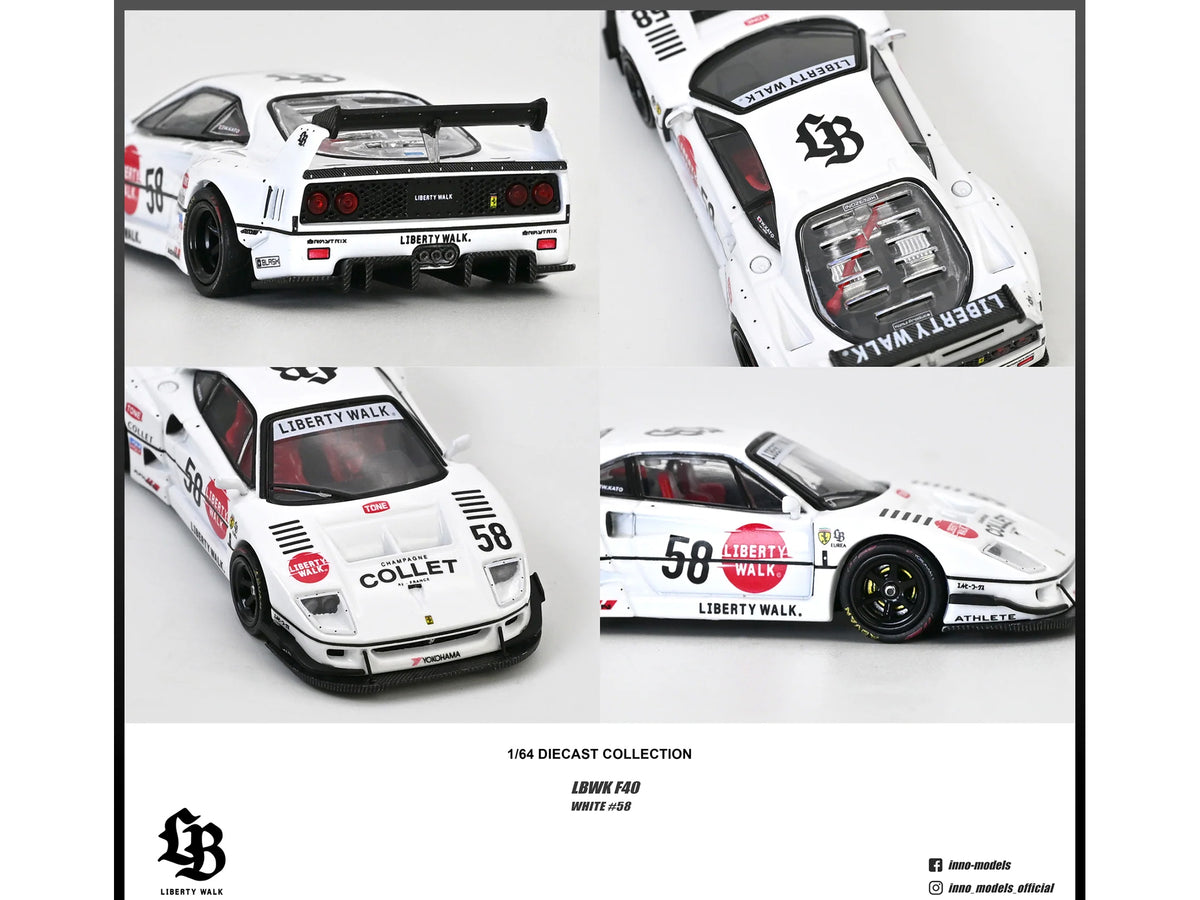 LBWK (Liberty Walk) F40 #58 White with Graphics "Collet" 1/64 Diecast