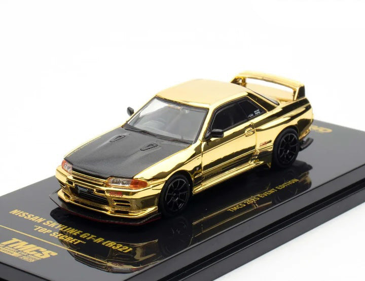 Nissan Skyline GT-R (R32) "Top Secret" RHD (Right Hand Drive) Chrome Gold with Carbon Hood "The Model Car Show Malaysia 2025 Event Edition" 1/64 Diecast Model Car by Inno Models