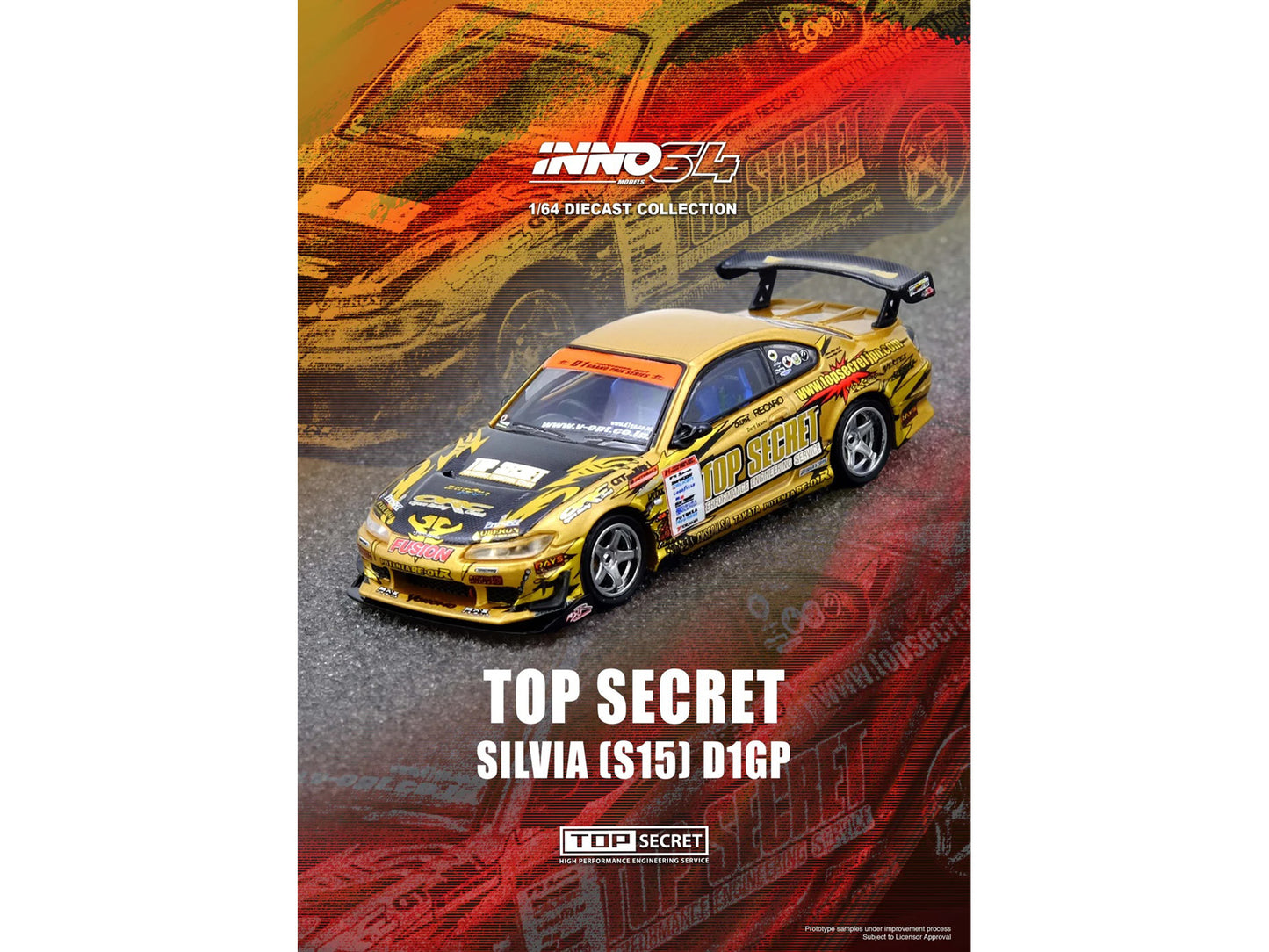 Nissan "Top Secret" Silvia (S15) RHD (Right Hand Drive) Ryuji Miki - Champion "D1 Grand Prix" (2004) 1/64 Diecast Model Car by Inno Models