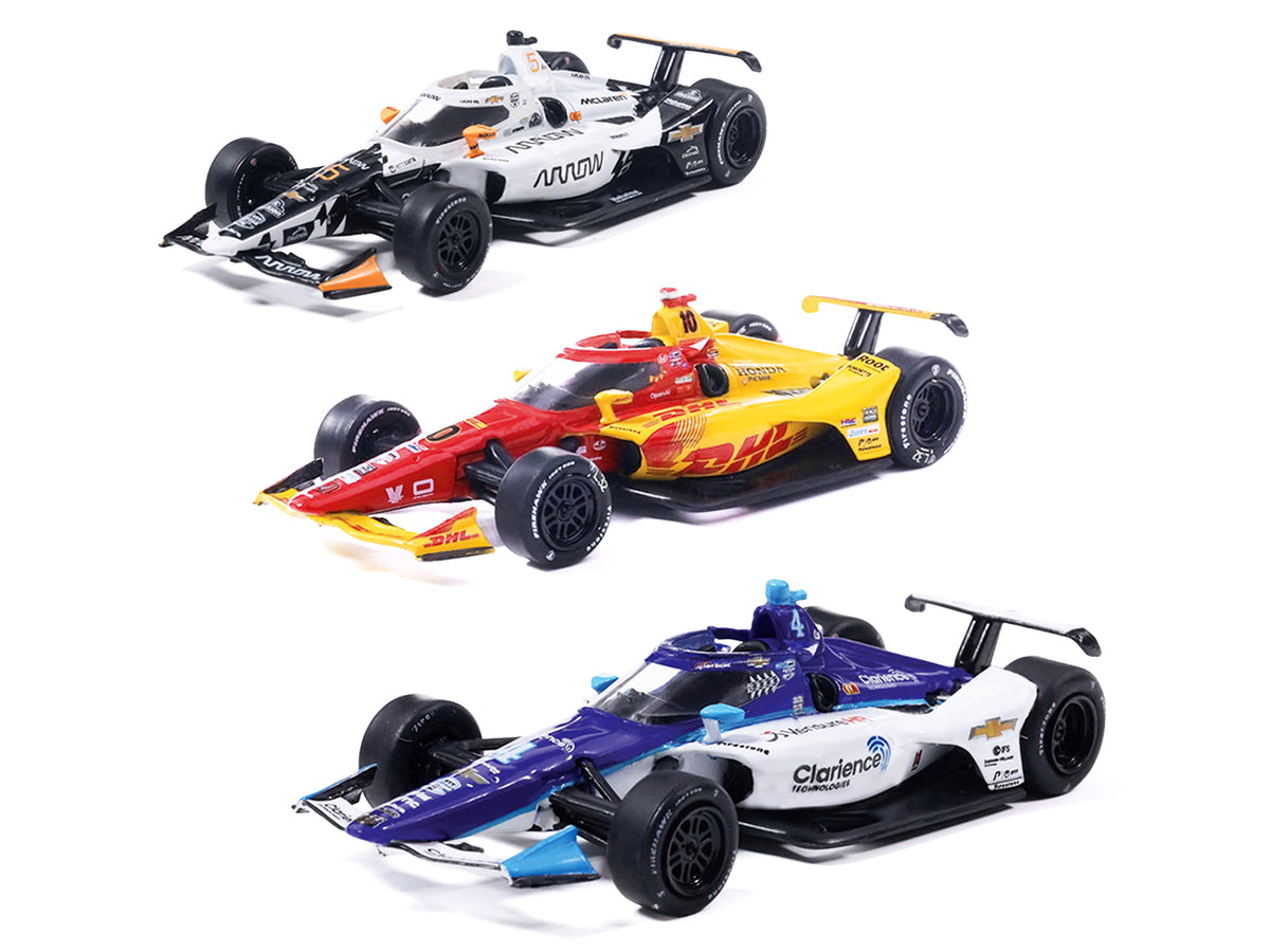 "109th Indianapolis 500" (2025) Podium Set of 3 IndyCars 1/64 Diecast Cars