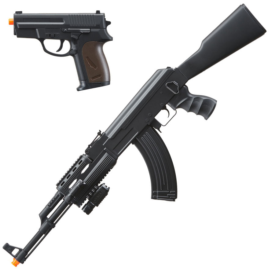 AK47B FPS-200 Electric Assault Rifle with P618 FPS-120 Spring Pistol Airsoft Gun Kit